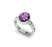 AKSHITA GEMS 5.00 Ratti 4.25ct Amethyst Silver Plated Ring Katela Ring Original Certified Purple Natural Jamuniya Stone Ring Astrological February Birthstone Adjustable Ring Size J to Z Available