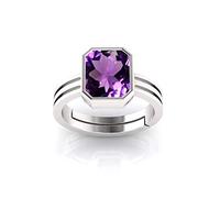 Akshita gems 5.00 Ratti 4.25ct Amethyst Silver Plated Ring Katela Ring Original Certified Purple Natural Jamuniya Stone Ring Astrological February Birthstone Adjustable Ring Size J to Z Available