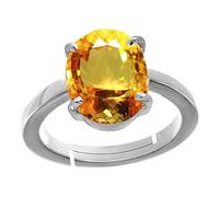 AKSHITA GEMS 5.25 Ratti / 4.25 Carat Natural Yellow Topaz Gemstone Ring (Sunela Stone Ring) Lab Certified Adjustable Silver Plated Ring in Panchdhatu for Men and Women