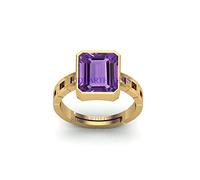 AKSHITA GEMS 5.25 Ratti 4.50 Ct Amethyst Gold Plated Ring Katela Ring Original Certified Purple Natural Jamuniya Stone Ring Astrological February Birthstone Adjustable Ring Size J to Z Available