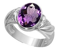 Akshita gems 5.25 Ratti 4.50 Ct Amethyst Silver Plated Ring Katela Ring Original Certified Natural Amethyst Stone Ring Astrological Birthstone Adjustable Ring Size 16-24 for Women and Women