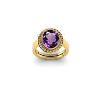 Akshita gems 6.00 Ratti 5.00 Carat Amethyst Silver + White Metal Ring Katela Ring Original Certified Natural Amethyst Stone Ring Astrological Birthstone Adjustable Ring for Women and