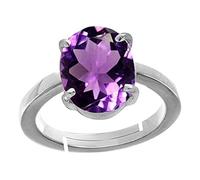 Akshita gems 6.25 Ratti 5.00Ct Amethyst Silver Plated Ring Katela Ring Original Certified Purple Natural Jamuniya Stone Ring Astrological February Birthstone Adjustable Ring Size J to Z+1