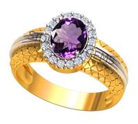 Akshita gems 6.25 Ratti / 5.50 Carat Amethyst Ring Katela Ring Original Certified Natural Amethyst Stone Gold-Plated Ring Men's and Wonen's Brass Amethyst Brass Amethyst