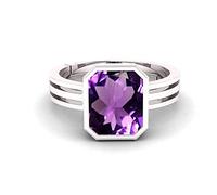 AKSHITA GEMS 8.25ct 9.00 Ratti Amethyst Silver Plated Ring Katela Ring Original Certified Purple Natural Jamuniya Stone Ring Astrological February Birthstone Adjustable Ring Size J to Z