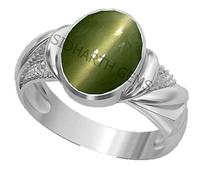 AKSHITA GEMS 9.25 Ratti 8.00 Carat Natural Cat Eye Stone Silver Crystal Adjustable Ring for Women Men Metal Cat's Eye