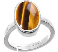 Akshita gems 9.25 Ratti Natural Tiger Eye Silver Ring Original Certified Tiger Eye Oval Gemstone Astrological Silver Plated Ring Loose Gemstones Tiger Eye