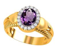 Akshita gems Amethyst Ring 5.25 Ratti / 4.50 Carat Ring Katela Ring with Original Certified Natural Amethyst Stone Gold-Plated Ring for Men and Women Brass Amethyst Brass