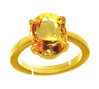 AKSHITA GEMS Natural Yellow Topaz Gemstone Ring 5.25 Ratti / 4.00 Carat (Sunela Stone Ring) Lab Certified Gold Plated Adjustable Ring in Panchdhatu for Men and Women, Sunhela Stone