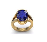 AKSHITA GEMS Panchdhatu Ring 11.00 Ratti Certified Original Blue Sapphire Gold Plated Adjustable Neelam Ring for Men and Women Lab Certified, Brass, Blue Sapphire