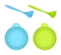 AKSIQIOL 2 Pack Silicone Can Lids with Spoon, can lids for tins,BPA-Free Universal Tin Can Covers for Dog & Cat Food, Fits 3 Standard Can Sizes, Blue & Green