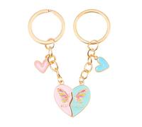AKSIQIOL 2 Pcs Heart Matching Keychains with Butterfly, Long Distance Friendship Gifts for Birthday & Christmas (Pink & Blue)
