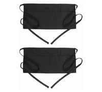AKSIQIOL 2PCS Black Waist Apron for Waitress, Waiter & Chef, Half Server Apron with 3 Pockets, Durable & Stylish for Women & Men (Short Design)