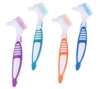 AKSIQIOL 4 Pcs Denture Brushes with Double Bristle Heads, Portable Retainer Cleaning Toothbrush for False Teeth, Includes Blue, Green, Purple, and Orange Brushes