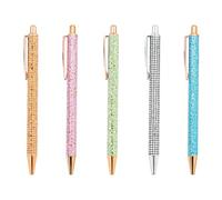 AKSIQIOL 5-Pack Glamorous Chrome-Plated Ballpoint Pens, 1.0mm Jet-Black Refillable Ink, Glitter-Trimmed Luxury Writing Instruments, Smooth Write, Reliable Flow, Perfect for Work, School, Gifts