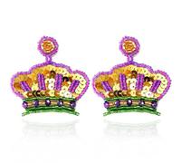 Aksod Carnival Earrings Dangle Large Crown Drop Mardi Gras Earrings Stud Handmade Sequins Beaded Costume Party Earrings Jewelry for Women (Style F)