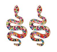 Aksod Snake Earrings Stud Colorful Beaded Statement Dangle Earrings Personalized Punk Serpent Oversized Animal Earrings Jewerly for Women, Zinc, No Gemstone
