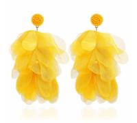 Aksod Trendy Flower Earrings Hot Pink Large Floral Earrings Stud Lightweight Chiffon Tassel Earrings Statement Bohemian Ear Jewelry for Women and Grils, Fabric, No Gemstone