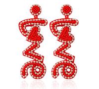 Aksod Valentine Day Earrings Red Heart Earrings Dangling Beaded Love Earrings Stud Trendy Handmade Hollow Out Heart Earrigs Jewelry for Women and Girls, Acrylic, No Gemstone