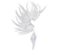 Aksod White Feather Ear Cuff Handmade Faux Feather Ear Wrap Non Piercing Tassel Rhinestone Tribal Plume FairyEar Clips Single Left for Women Wedding Cosplay Dress Accessories, Copper, crystal