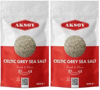 Aksoy Celtic Grey Sea Salt Coarse 1KG Natural Mineral-Rich Sea Salt, Traditionally Harvested (Pack of 2)