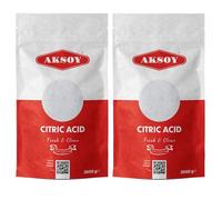 Aksoy Citric Acid Food Grade 2 X 3KG || Non-GMO, Anhydrous, Make Your Own BathBomb, No Additives, Sour Drinks, Household Cleaning with Citric Acid Powder (Packaging May Vary)