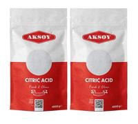 Aksoy Citric Acid Food Grade 2 x 4KG || Non-GMO, Anhydrous, Make Your Own BathBomb, No Additives, Sour Drinks, Household Cleaning with Citric Acid Powder (Packaging may vary)