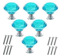 Akstore 6 Pcs Crystal Glass Cabinet Knobs 30mm Diamond Shape Drawer Kitchen Cabinets Dresser Cupboard Wardrobe Pulls Handles (30mm, Light Blue)