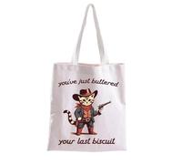 AKTAP Funny Cat Meme Cowboy Cat Gifts Meowdy Partner Bags Western Cowgirl Accessories Tote Bag Cat Meme (TB, Biscuit Tote-PY1)