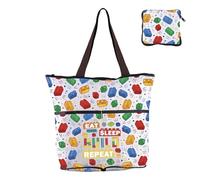 AKTAP Funny Toy Brick Shopping Bag Eat Sleep Build Repeat Funny Building Gift Master Builder Gift Brick Builders Gifts Grocery Bags
