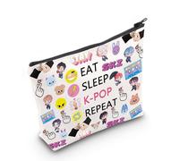AKTAP Korean Group Singer Merch,K-Pop Makeup Bag,Eat Sleep K-Pop Repeat Travel Pouch,K-Pop Merchandise Gift, Bangtan StrayK Pink Jeans It-y TWI-e Atee- TomorrowXT Merch (StrayK K-Pop Repeat MB)