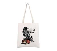 AKTAP Raven Reading Book Tote Bag Gothic Crow Dark Academy Book Lover Gift Black Bird Gift (Raven Reading Tb)