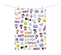 AKTAP SKZ Character Kitchen Towel SKZ K-Pop Group Gifts for SKZ Fans Dish Hand Towel Kpop Music Lover Gifts SKZ Merchandise (TOWEL, Eat Sleep SK- Repeat Towel-HT)