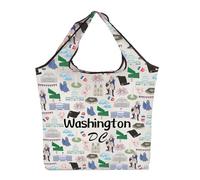 AKTAP Washington Souvenirs Gifts Washington DC Eco-Friendly Foldable Shopping Tote Bag for Groceries Washington Travel Gifts (TB, Washington F TE-HT)