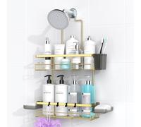 AKTECKE Shower Caddy Hanging Bathroom Organizer: Rustproof Shower Shelf for Inside Shower - No Drilling Shower Racks Over Showerhead - Bath Shower Shelves Rack for Shampoo Soap Gold