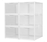 AKTIVE Max Home Plastic Shoe Boxes, Set of 6 Storage Organizers, 25 x 35 x 18.5 cm, Stackable, Anti-Tip, Up to T.46, Transparent, Plastic Shoe Box, (16551)