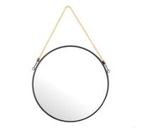 AKTIVE MAX Home Round Wall Mirror D38, Decorative Rope, Metal Frame, Glass, Black Metal Mirror, Easy Fixing (Screws Not Included), Ideal for Bathrooms, Bedrooms (18447)