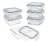 AKTIVE Set of 12 Airtight Glass Food Containers, 12.5 x 12.5 x 5.5 cm, 12.4 x 12.4 x 5.5 cm (330 ml)