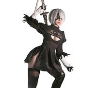 AKTOTO NieR: Automata 2b Cosplay Black Tone Dress and Wig Animation Cosplay Halloween Costume with Gloves