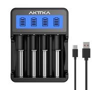 AKTTKA 18650 Smart Battery Charger 4 Slots LCD Indicator Type-C/Micro-USB Input Compatible with 3.7V Li-ION Batteries (18650/21700) and 1.2V NiMH Batteries (AA/AAA/C) Rechargeable Batteries