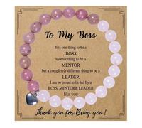 Aktully Beaded Bracelets for Boss Lady Boss Day Jewelry Boss Bracelet Natural Stone Heart Bracelet Thank You Bracelet for Women Female Boss, Adjustable, Alloy, no gemstone