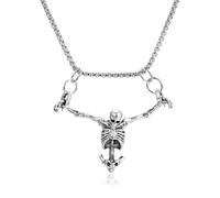 Aktully Punk Skeleton Skull Necklace for Men Halloween Skeleton Pendant Necklace Retro Gothic Silver Skull Necklace Biker Rock Halloween Party Gothic Jewelry Gifts for Men Women, Zinc, No Gemstone
