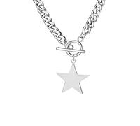 Aktully Silver Star Choker Necklace for Women Stainless Steel Cuban Link Necklace Star Pendant Necklace Dainty Handmade Necklace Star Jewelry Birthday Gift for Teen Girls, Stainless Steel, Not a