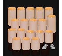 Aku Tonpa 18 Pack Ivory Flameless Candles Set 4" 5" 6" Outdoor Indoor Pillars 3" Diameter Battery Operated Flickering Candles Include 10-Key Remote Timer Function 400+ Hours