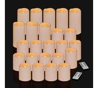 Aku Tonpa 24 Pack Ivory Flameless Candles Set 4" 5" 6" Outdoor Indoor Pillars 3" Diameter Battery Operated Flickering Candles Include 10-Key Remote Timer Function 400+ Hours