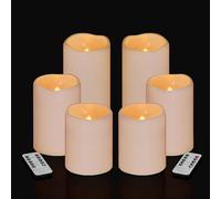 Aku Tonpa 6 Pack Ivory Flameless Candles Set 4" 5" 6" Outdoor Indoor Pillars 3" Diameter Battery Operated Flickering Candles Include 10-Key Remote Timer Function 400+ Hours
