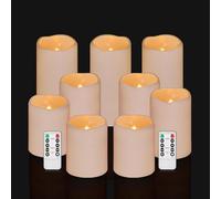 Aku Tonpa 9 Pack Ivory Flameless Candles Set 4" 5" 6" Outdoor Indoor Pillars 3" Diameter Battery Operated Flickering Candles Include 10-Key Remote Timer Function 400+ Hours