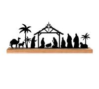 Akulgaci Nativity Scene Set Indoor Decor Christmas Black Metal Nativity Sets with Wood Base Classic Figurine Xmas Table Decorations for Home Desert Theme Nacimientos Navidenos