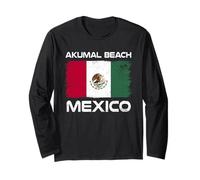 Akumal Beach Mexico Flag Design Akumal Mexican Flag Long Sleeve T-Shirt