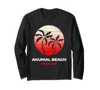 Akumal Beach Mexico Retro Sunset Palm Tulum Riviera Maya Long Sleeve T-Shirt